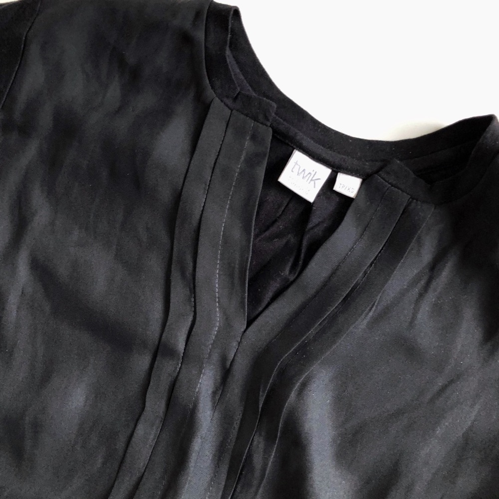 TWIK XS Black Long Sleeve Mixed Fabric Pleated Top - Picture 6 of 15